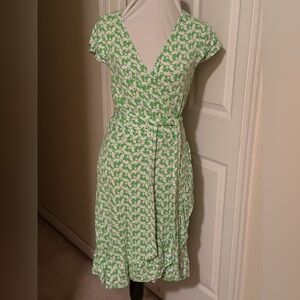 Lilly Pulitzer Green and White Floral Midi Wrap Dress